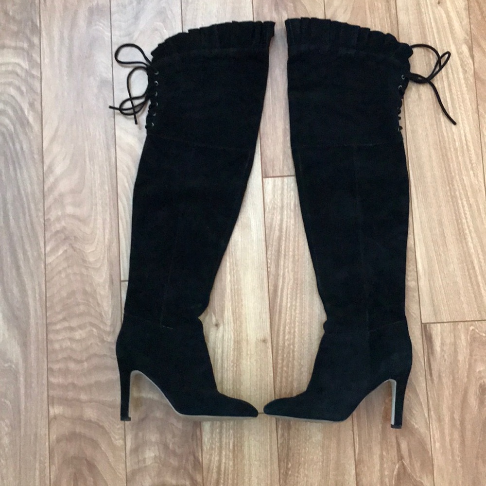 Kelsi Dagger Sophia Black suede over knee boots